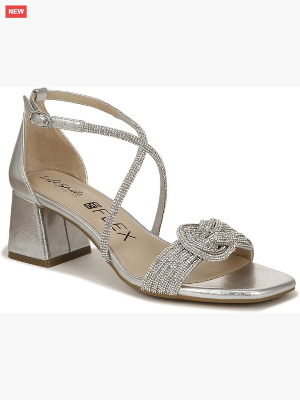 Strappy Block Heel Dress Sandals with Rhinestones for Weddings